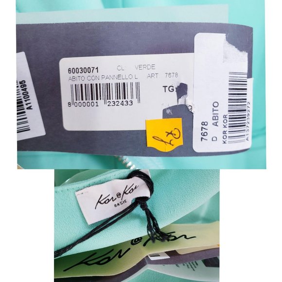 NEW KOR@KOR Italy Green Sheath Mini Dress MEDIUM Pleated Overlay Side Sleeveless - Picture 6 of 13